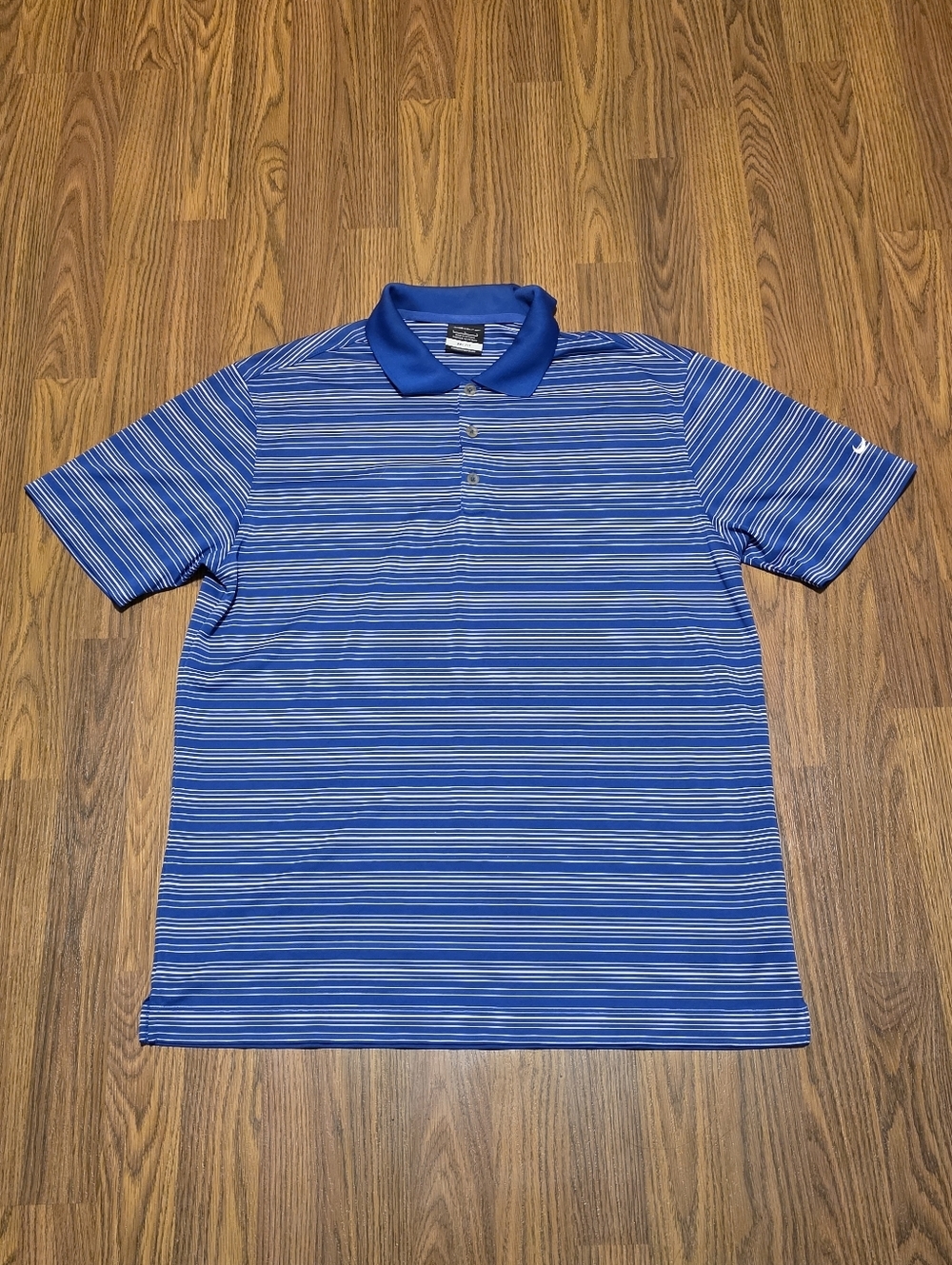 Nike Golf Men's Large Dri-Fit Tour Performance Striped Polo Shirt Blue White F34